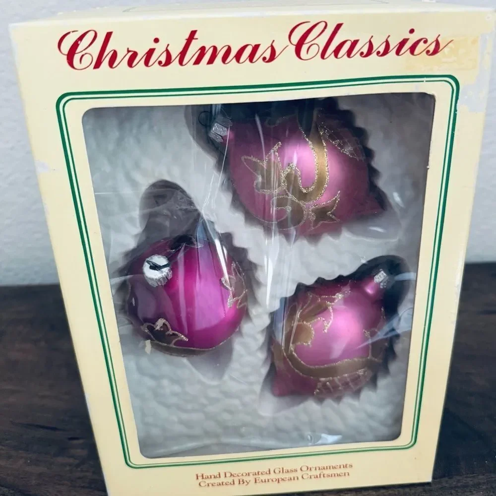 Vintage Holiday Christmas Ornaments Pink European Glass